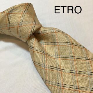 エトロ(ETRO)のETRO クリーム色 チェック 厚手(ネクタイ)