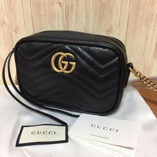 グッチ(Gucci)の新品 GUCCI GGマーモント レザー ショルダーバッグ ミニ ♡ ブラック(ショルダーバッグ)