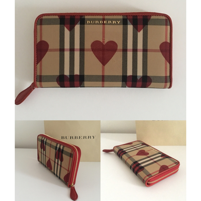 BURBERRY(バーバリー)のバーバリー BURBERRY チェック赤ハートラウンドファスナー長財布 レディースのファッション小物(財布)の商品写真