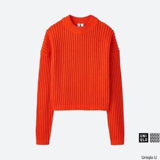 ユニクロ(UNIQLO)の美品！UniqloU ユニクロ ミドルゲージクルーネックセーター長袖オレンジ M(ニット/セーター)