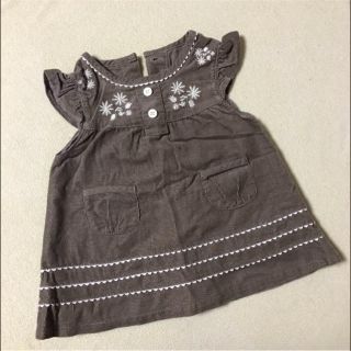 ザラキッズ(ZARA KIDS)のコーデュロイ ワンピース 刺繍 花 ブラウン 輸入子供服 ヨーロッパ(ワンピース)