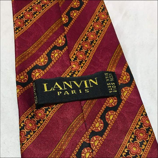 LANVIN(ランバン)の美品 LANVIN ワインレッド ゴールド ストライプ ネクタイ メンズのファッション小物(ネクタイ)の商品写真