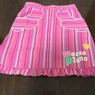 メゾピアノ(mezzo piano)の美品♡メゾピアノ  ピンク カラフルボーダー スカート 160 Lサイズ(スカート)