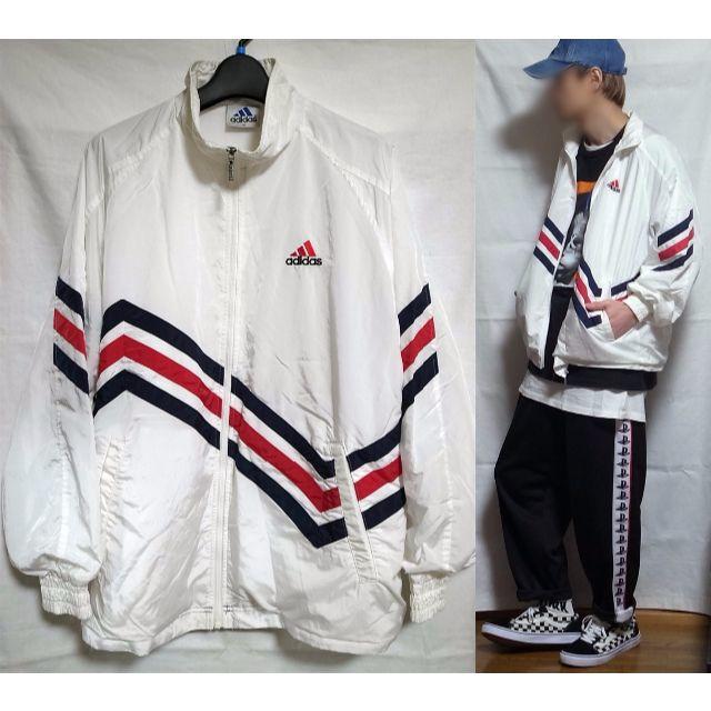 adidas(アディダス)の90年代 ヴィンテージ アディダス ナイロンジャケット サイズ M 白 メンズのジャケット/アウター(ナイロンジャケット)の商品写真