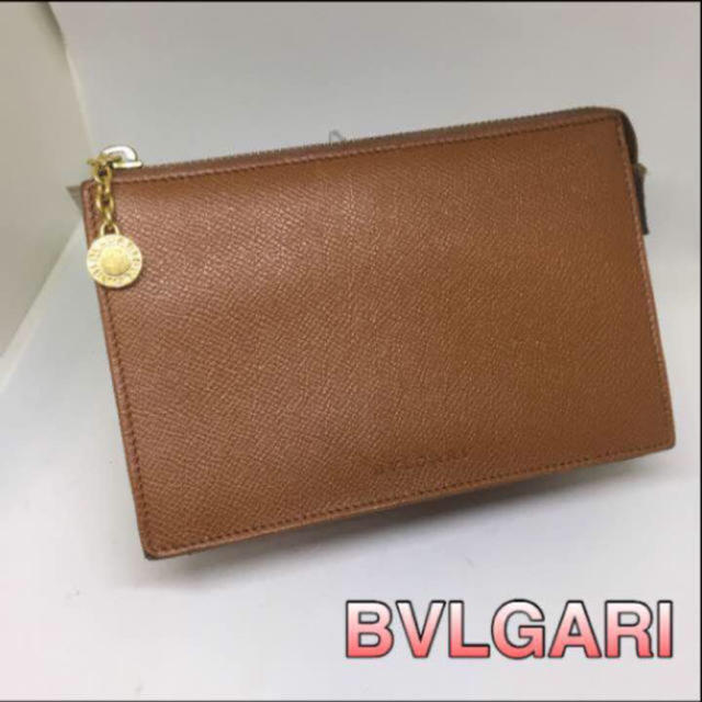 BVLGARI(ブルガリ)の【鑑定済】BVLGARI　コスメポーチ★　レザー　ライトブラウン レディースのファッション小物(ポーチ)の商品写真