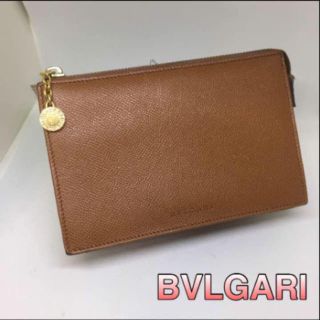 ブルガリ(BVLGARI)の【鑑定済】BVLGARI　コスメポーチ★　レザー　ライトブラウン(ポーチ)