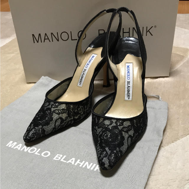 美品❤️Manolo Blahnik バックストラップのレースパンプス37