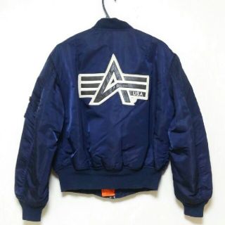 アルファインダストリーズ(ALPHA INDUSTRIES)のアルファ MA-1 フライトジャケット【USA製★希少バックロゴ★NAVY★L】(フライトジャケット)