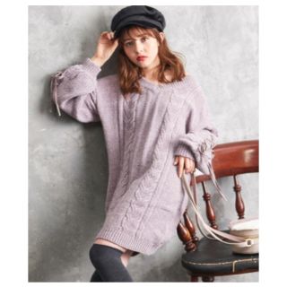 マジェスティックレゴン(MAJESTIC LEGON)の新品タグ付♡︎マジェスティックレゴン＊レースアップスリーブニットワンピース(ミニワンピース)