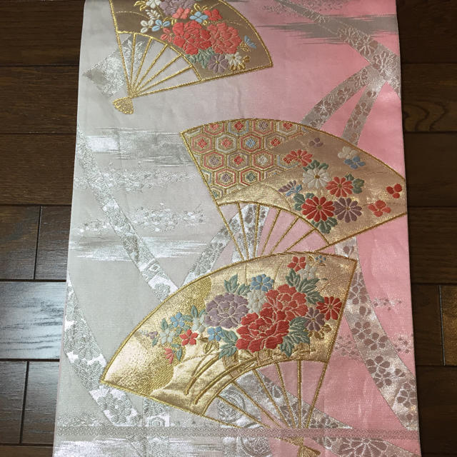 三松さんの花扇面 唐織 正絹 袋帯