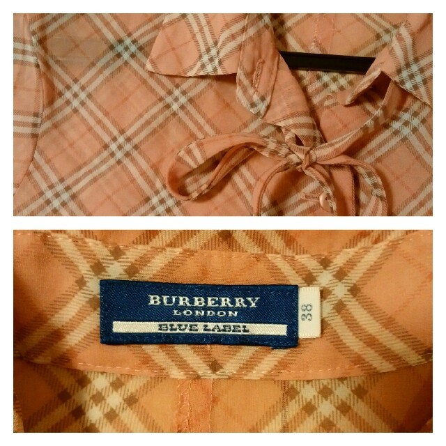 BURBERRY BLUE LABEL(バーバリーブルーレーベル)のバーバリーブルーレーベル　ブラウス　　サーモンピンクチェック　38サイズ レディースのトップス(シャツ/ブラウス(半袖/袖なし))の商品写真