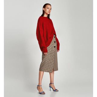 ザラ(ZARA)のZARA 人気商品 グレンチェック ラップスカート ブラウン (ひざ丈スカート)