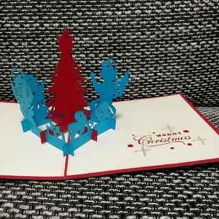 ポップアップ式　クリスマスカード　グリーティングカード　3D　2枚セット(カード/レター/ラッピング)