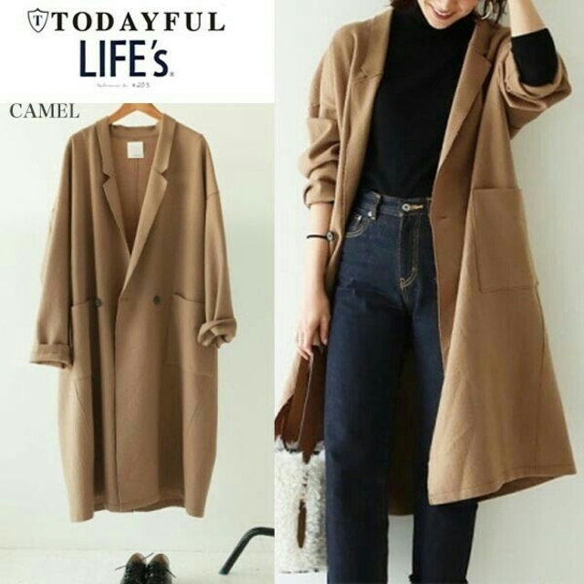 今期todayful ウールオーバーコートwoolovercoat キャメル-