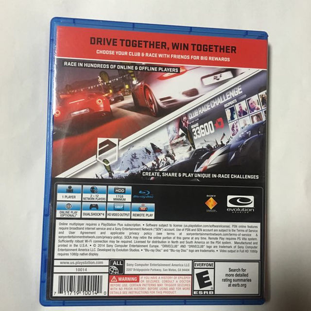 PlayStation4(プレイステーション4)のDRIVECLUB エンタメ/ホビーのゲームソフト/ゲーム機本体(家庭用ゲームソフト)の商品写真