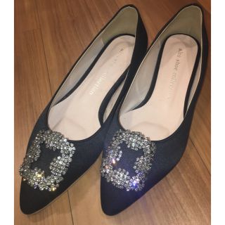 マノロブラニク(MANOLO BLAHNIK)の新品キラキラ フラットシューズ 黒(バレエシューズ)