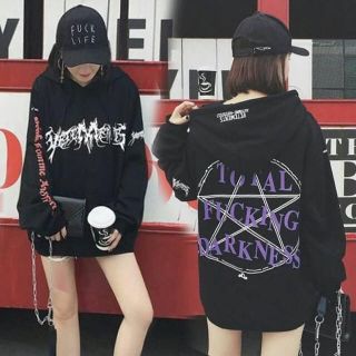 【インスタで熱い‼️】星 プリント ビッグ パーカー トレーナー 黒 L/XL(パーカー)