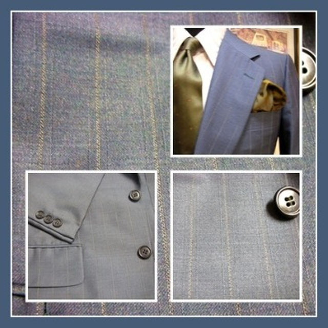 #jc24ジャンク市★個性派70' レトロ ブルーグレー縞柄 シングルJC-Y5 メンズのスーツ(スーツジャケット)の商品写真