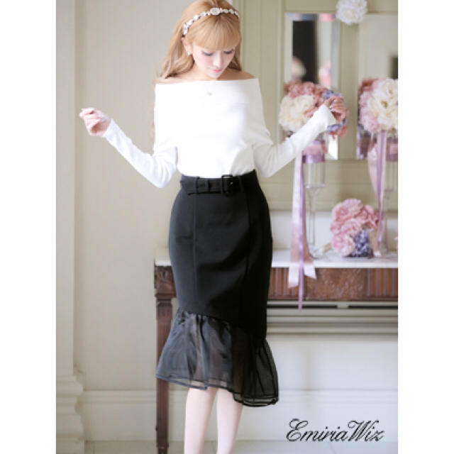 新品 ♡ Emiriawiz ♡ 完売 ♡ シアーフリルタイトスカート ブラック