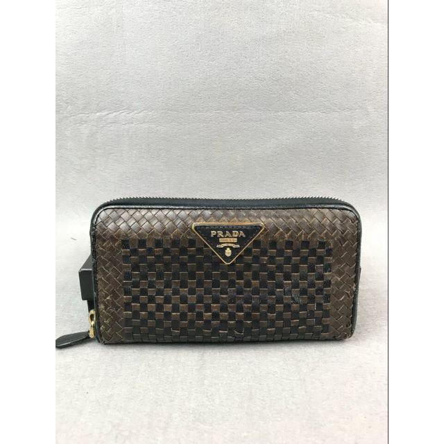 PRADA(プラダ)のPRADA プラダ 編み込み レザー 1M0506  ラウンドファスナー長財布 メンズのファッション小物(長財布)の商品写真