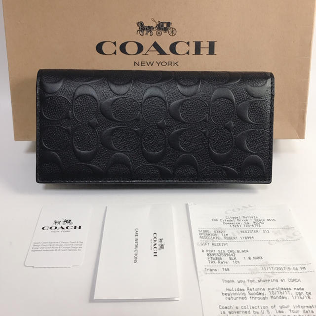 COACH コーチタグ付き☆レザーシグネチャーブラック 長財布 新品 COACH コーチタグ付き☆レザーシグネチャーブラック 長財布 新品