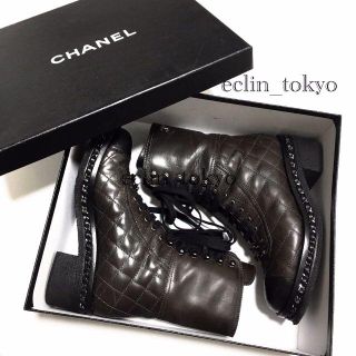 シャネル(CHANEL)のシャネル チェーン マトラッセ レザー ココマーク ミリタリー ブーツ E247(ブーツ)