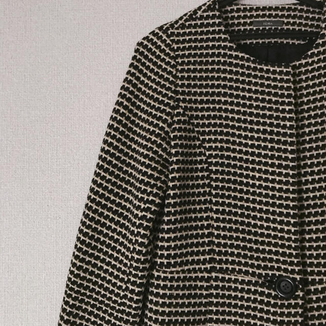 IENA(イエナ)のイエナ ロングコート 黒×アイボリー×マルチ レディースのジャケット/アウター(ロングコート)の商品写真