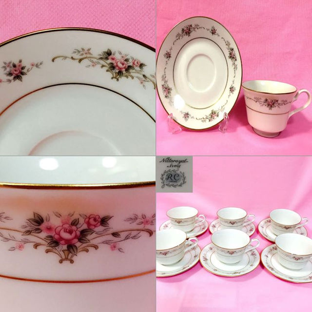 Noritake - 廃番オールドノリタケ金彩薔薇RCコーヒーカップ&ソーサー6
