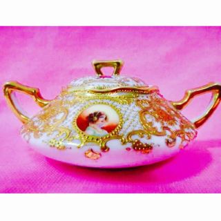 ノリタケ(Noritake)のオールドノリタケ貴婦人ポートレートシュガーポット緑メープル(食器)