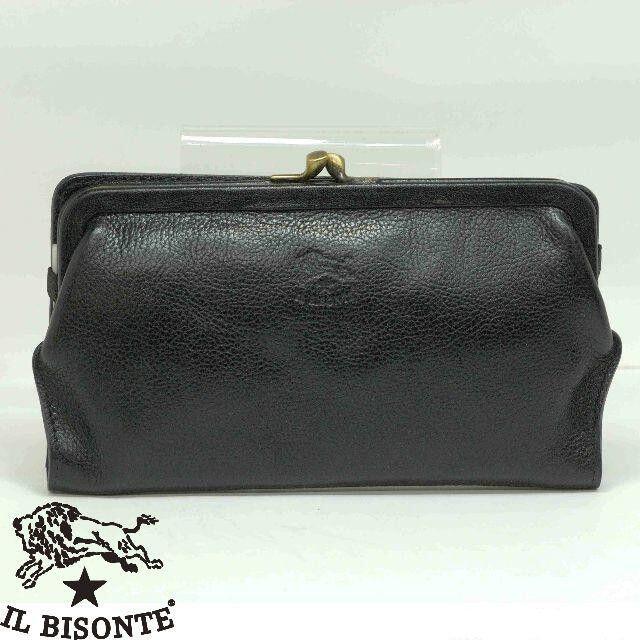 新品★IL BISONTE 黒革ガマ口付長財布  イルビゾンテ