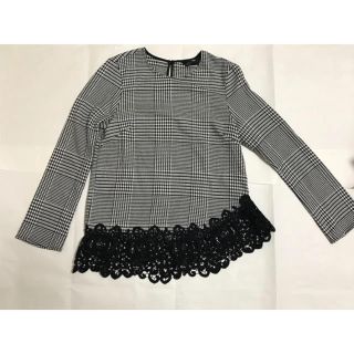 ザラ(ZARA)のZARA 千鳥柄 レース トップス(カットソー(長袖/七分))