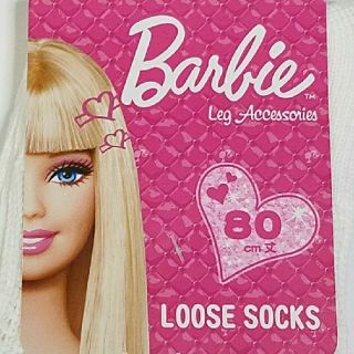 バービー(Barbie)のルーズソックス　バービー　ロゴ白×ピンク　80cm(ソックス)