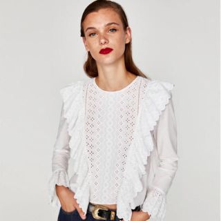 ザラ(ZARA)のZARA フリル付きブラウス(シャツ/ブラウス(長袖/七分))