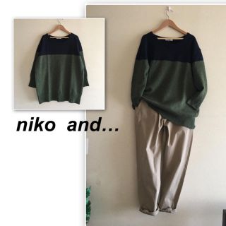 ニコアンド(niko and...)のニコアンド✨ネイビー＆グリーンのツートンカラーニット(ニット/セーター)