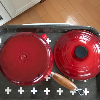 LE CREUSET - 廃盤 ルクルーゼ ウッドハンドル20cm 片手鍋 レッドの
