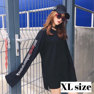 【XLサイズ】韓国系 オルチャン Tシャツ 長袖 ストリート系 黒(Tシャツ(長袖/七分))