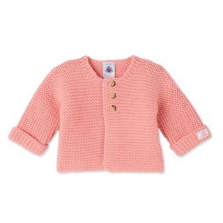 プチバトー(PETIT BATEAU)の一点のみ◆12m 新品 プチバトー ガーター編みニットカーディガン ピンク(カーディガン/ボレロ)