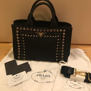 プラダ(PRADA)の専用☆PRADAプラダカナパSビジュー2wayハンドバッグ(ハンドバッグ)