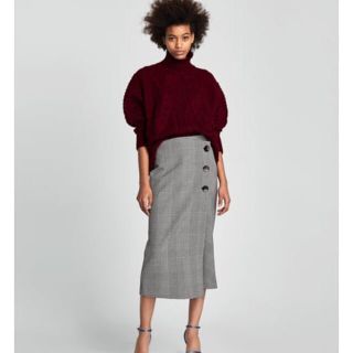 ザラ(ZARA)のZARA グランチェック巻きスカート M  送料無料 値引き(ひざ丈スカート)