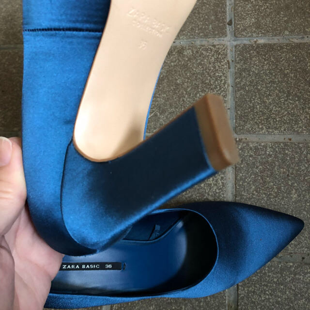 ZARA(ザラ)のZARA  サテンハイヒール ブルー  size36 /JAP23.5㎝ レディースの靴/シューズ(ハイヒール/パンプス)の商品写真