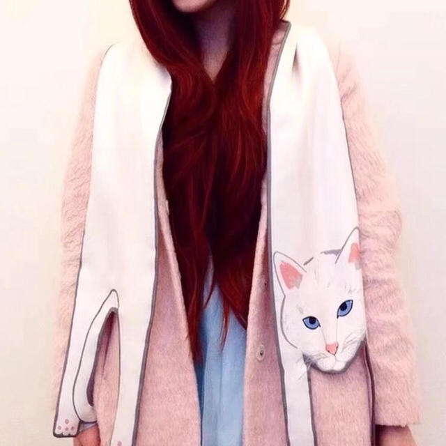 青い目の白猫ちゃんストール あちゃちゅむ ヒグチユウコ ボシュプルメット 好きに レディースのファッション小物(ストール/パシュミナ)の商品写真