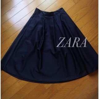 ザラ(ZARA)のZARAネイビーミモレ丈スカート(ひざ丈スカート)