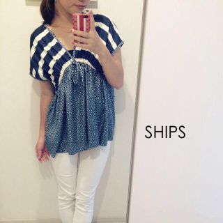 シップス(SHIPS)のSHIPS♡花柄ボーダーコンビチュニック(カットソー(半袖/袖なし))