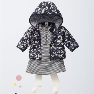 プチバトー(PETIT BATEAU)のプチバトー 17AW フラワープリントフード付きブルゾン 24m 新品タグ付き(ジャケット/コート)