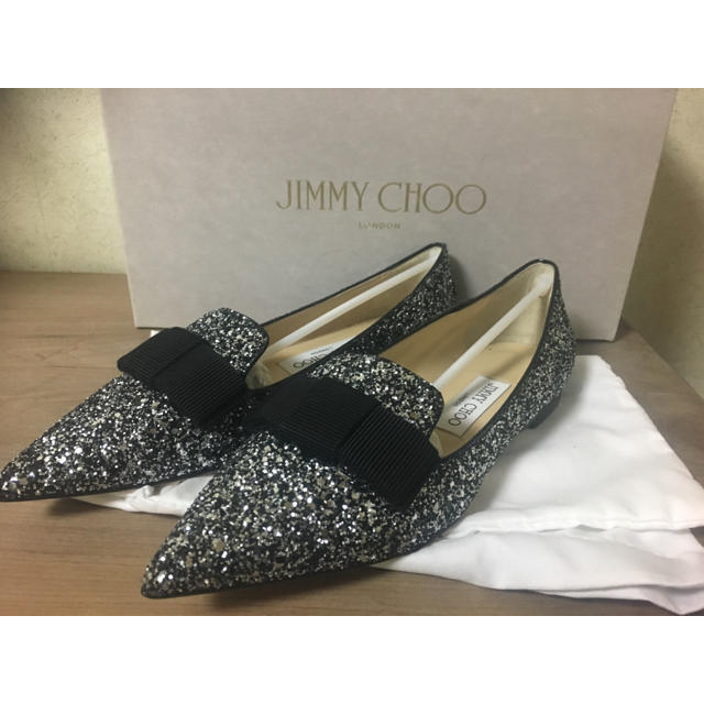 新品未使用！JIMMY CHOO グリッターフラットシューズ リボン 35.5バレエシューズ