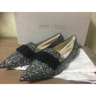 ジミーチュウ(JIMMY CHOO)の新品未使用！JIMMY CHOO グリッターフラットシューズ リボン 35.5(バレエシューズ)