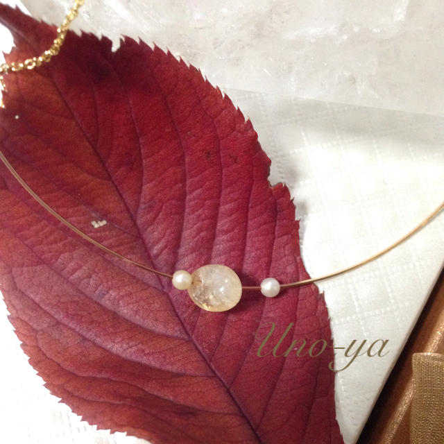 ［11月誕生石］シトリンとパールのネックレス ハンドメイドのアクセサリー(ネックレス)の商品写真