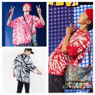 【BIGBANG着用❤️】半袖 タイダイ柄 Tシャツ ロンＴ 赤/黒(Tシャツ/カットソー(半袖/袖なし))