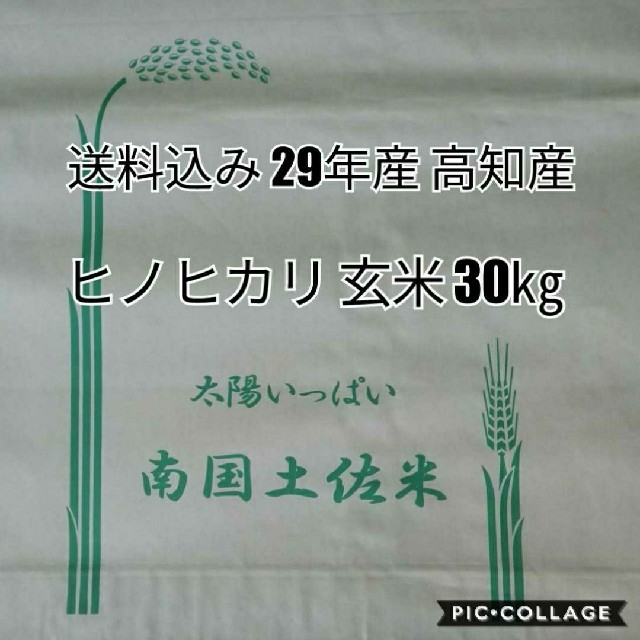 送料込み 29年産 高知産 新米 ヒノヒカリ 玄米 30㎏ 食品/飲料/酒の食品(米/穀物)の商品写真