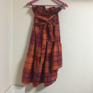 ローズバッド(ROSE BUD)のオレンジチェック柄ロングスカート(ロングスカート)
